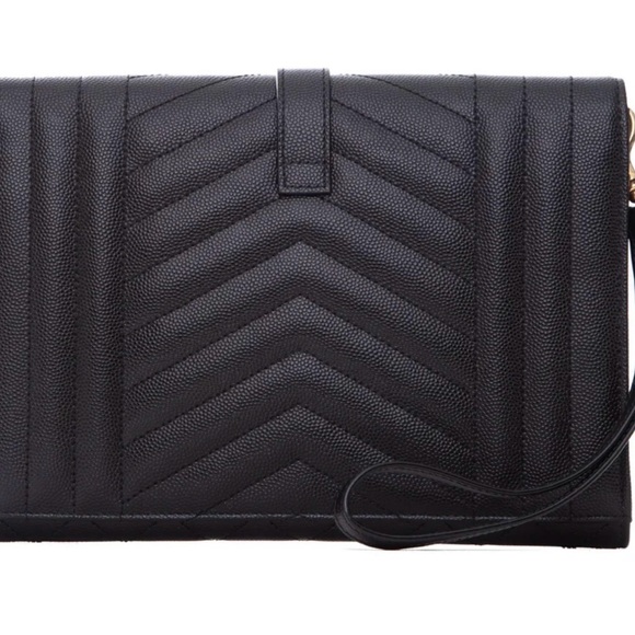 Yves Saint Laurent Quilted Black Clutch with Gold Emblem - Picture 8 of 9